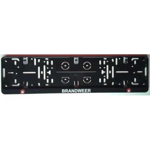 Nummerplaathouder ZWART opdruk: BRANDWEER (ABS) 520 x 110 mm