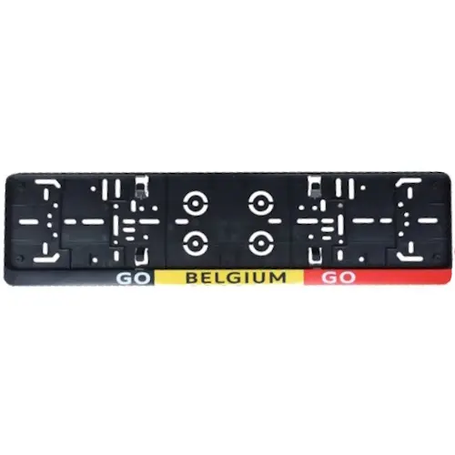 Nummerplaathouder ZWART opdruk: GO BELGIUM GO (ABS) 520 x 110 mm