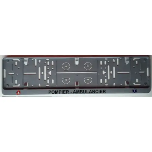 [KA100004] Nummerplaathouder GRIJS opdruk: POMPIERS - AMBULANCIER (ABS) 520 x 110 mm